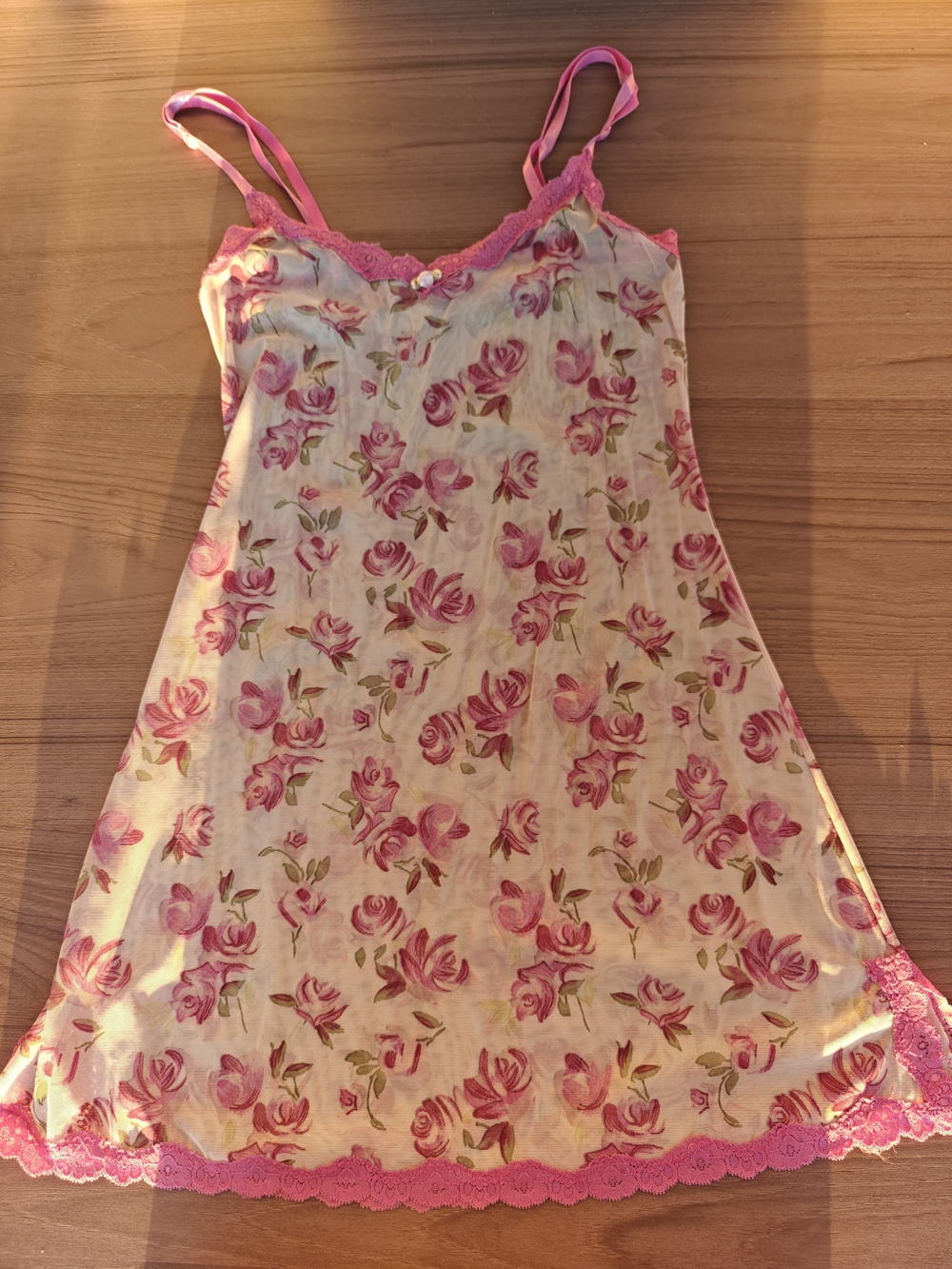 Pink Floral Mesh Slip Nightgown